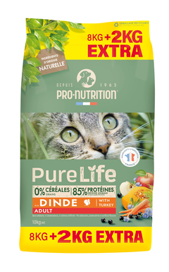 Pro-Nutrition - Croquettes Pure Life Chat Adult Dinde - 8kg + 2kg Offerts