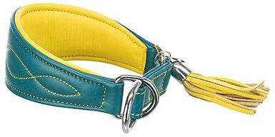 Trixie - Collier Confort Lévriers en Cuir Bleu et Jaune XS pour Chien  - 27/35cm