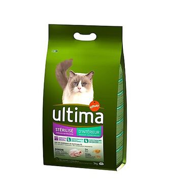 Ultima - Croquettes Stérilisé Intérieur à la Dinde pour Chat - 3Kg