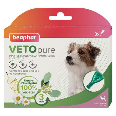 Beaphar - Pipettes Antiparasitaires VETOpure Eucalyptus pour Petits Chiens - 3x1ml