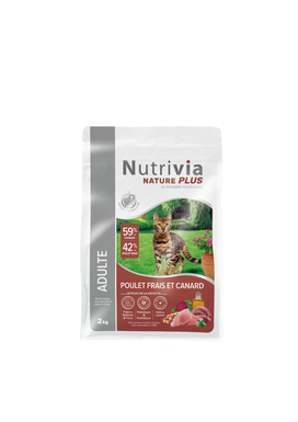 Nutrivia Nature Plus - Croquettes Naturelles au Poulet et Canard pour Chats Adultes - 2kg