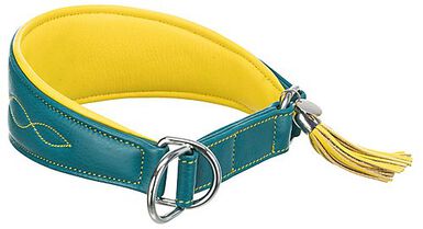 Trixie - Collier Confort Lévriers en Cuir Bleu et Jaune XS pour Chien  - 21/26cm