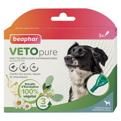 Beaphar - Pipettes Antiparasitaires VETOpure Eucalyptus pour Chiens Moyens - 3x2ml