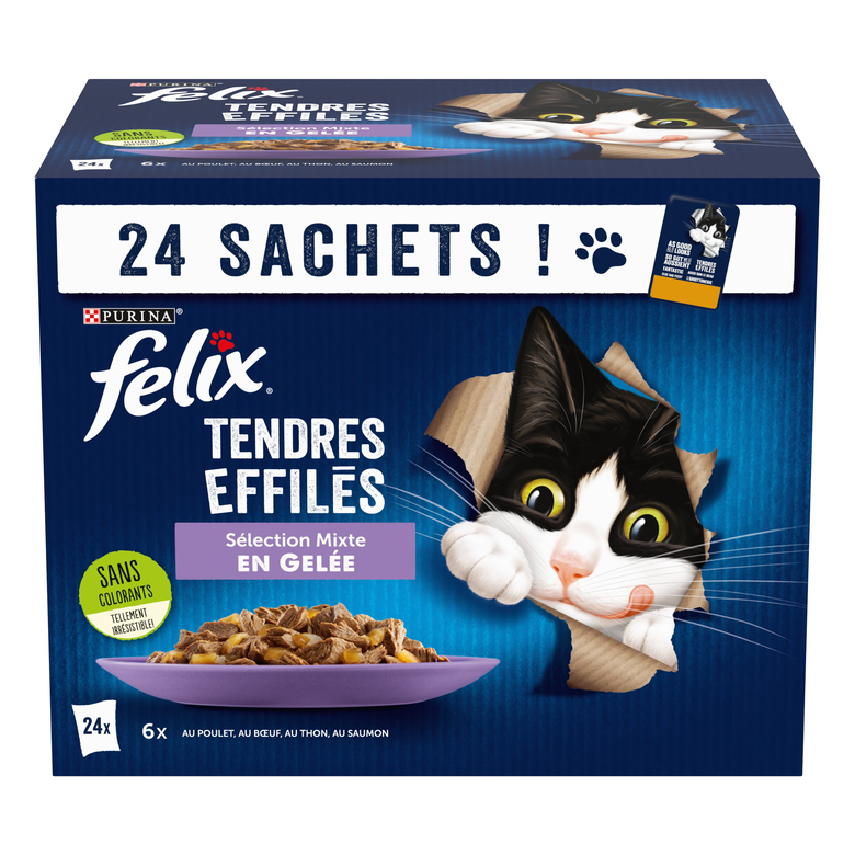 Felix - FELIX Tendres Effilés en Gelée Viandes-Poissons - 44 x 85 g -  Sachets fraîcheur pour chat adulte - Alimentation humide pour chat - Rue du  Commerce
