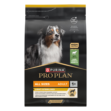 Pro Plan - Croquettes All Sizes Adult Light/Sterilised à l'Agneau pour Chiens - 3Kg