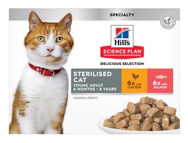 Hill's Science Plan - Sterilised Cat 12 Sachets Repas Pour Chat Stérilisé Poulet Et Saumon  - 12x85g