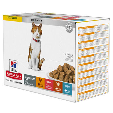 Hill's Science Plan - Sterilised Cat Multipack 12 Sachets Repas Pour Chat Stérilisé 4 Saveurs -12x85g