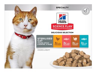 Hill's Science Plan - Sterilised Cat Multipack 12 Sachets Repas Pour Chat Stérilisé 4 Saveurs -12x85g