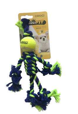 Croci - Jouet Corde + Balle Tennis Vert/Bleu pour Chiens - 25cm