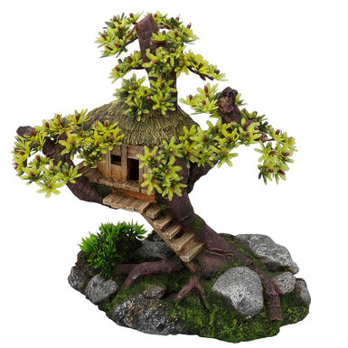 Aquadella - Décoration TREE HOUSE WITH PLANTS pour Aquarium - 28x15x24,5cm