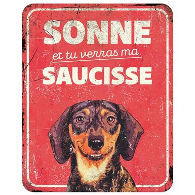 D&D - Panneau d'avertissement dachshund fr - 25x20x03cm rouge