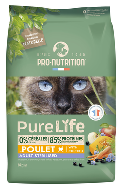 Pro-Nutrition - Croquettes Pure Life Chat Sterilised Poulet - 8kg