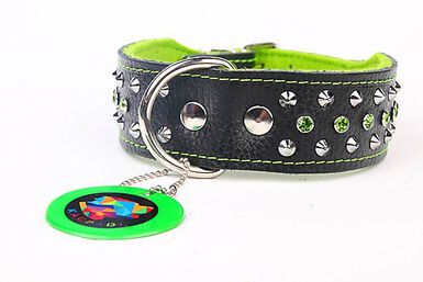 Yogipet - Collier Cuir Crystal Clouté pour Chien - Vert