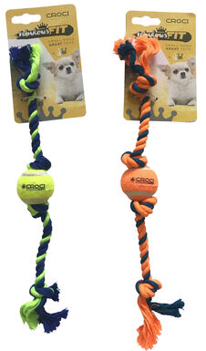 Croci - Jouet Corde + Balle Tennis Vert/Bleu pour Chiens - 16cm