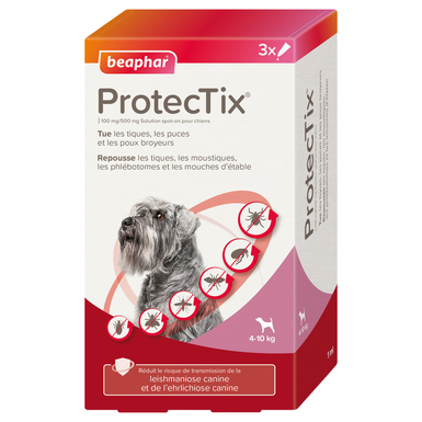 Beaphar - ProtecTix 100 mg/500 mg Solution Spot-on pour Chiens entre 4 et 10kg  - 3x1ml