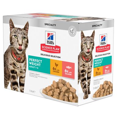 Hill's Science Plan - Adult Perfect Weight 12 Sachets Repas Pour Chat Poulet Et Saumon  - 12x85g