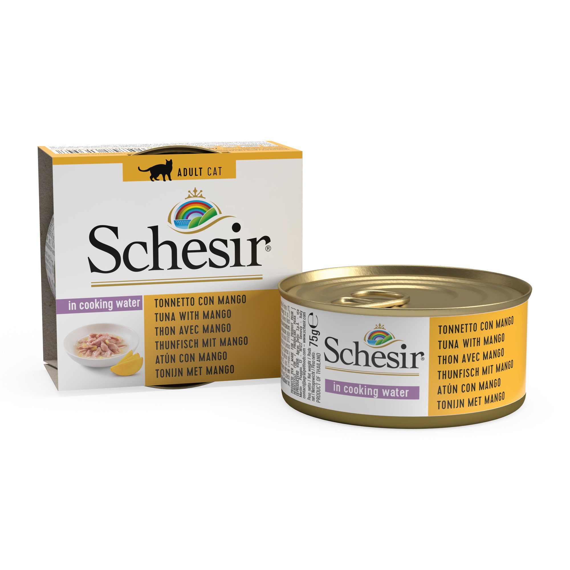 Schesir - Boîte Pâtée au Thon et Mangue avec morceaux de Fruits pour Chat - 75g